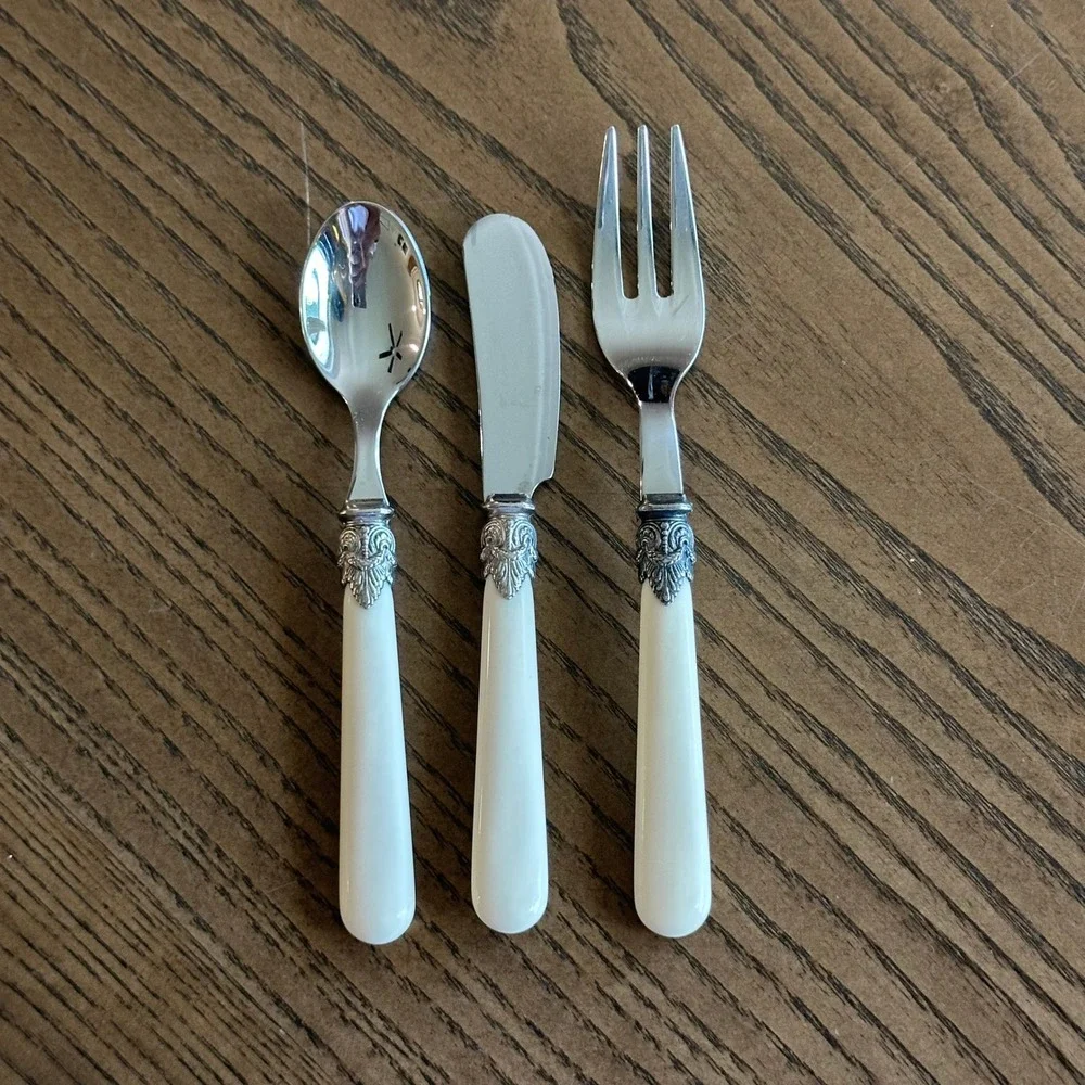 VTG EME Inox Italy Demi Cutlery 18/10 Stainless Steel Pearl Handle 3pc Set